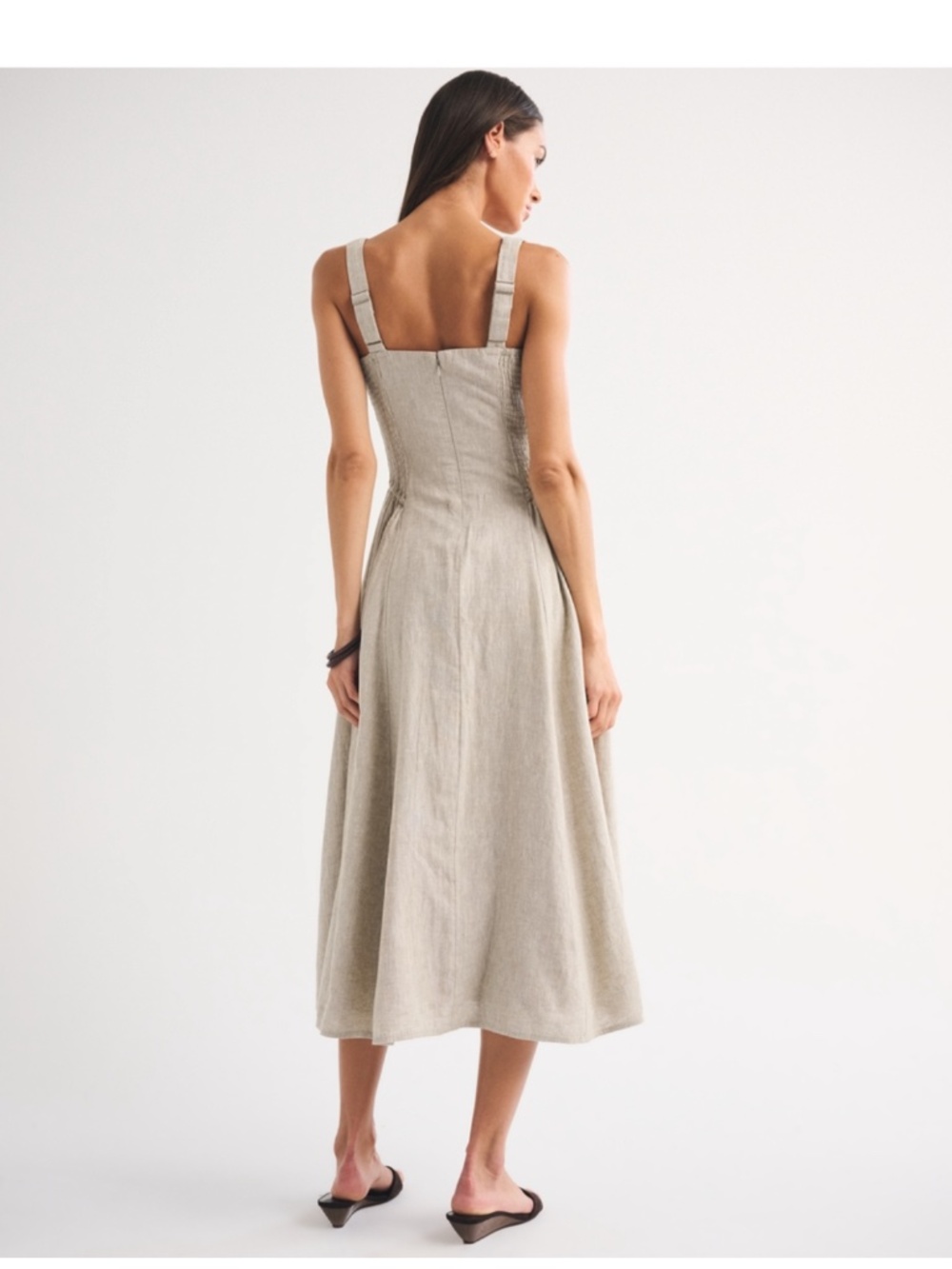 Linen-Blend A&F Bra-Free Dylan Midi dress oatmeal - Picture 4 of 6